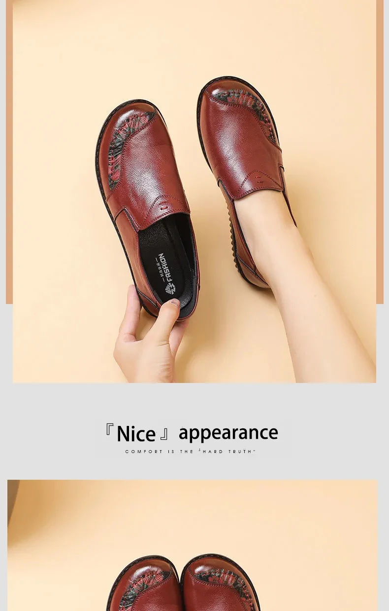 Echt leder Ballerinas Schuhe Frauen Vintage Luxus hochwertige Slipper Damen Mokassins lässig elegante Damen breite Schuhe – Detail 23