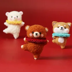 2022 Unfinished DIY Handmade Cute Needle Dancing Animal Wool Felt Kit Bear Dog Alpaca Dancing Wool Felt Kit Doll Toy For Display