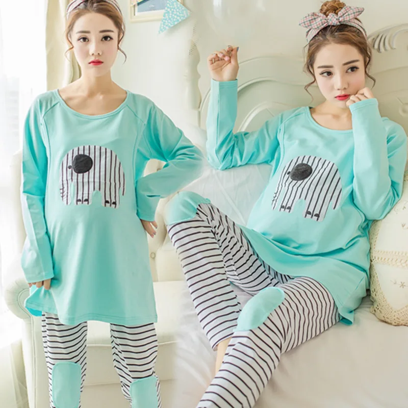 

Spring Autumn Long Sleeve Cotton Pregnant Women Pajamas Thin Breastfeeding Pajamas Korean Summer Breastfeeding Suit