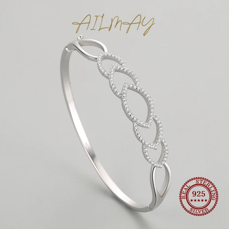 Ailmay Fashion 925 Sterling srebrny geometryczny Design bransoletki musujące przezroczysta cyrkonia bransoletki dla kobiet oświadczenie biżuteria prezent — zdjęcie 5