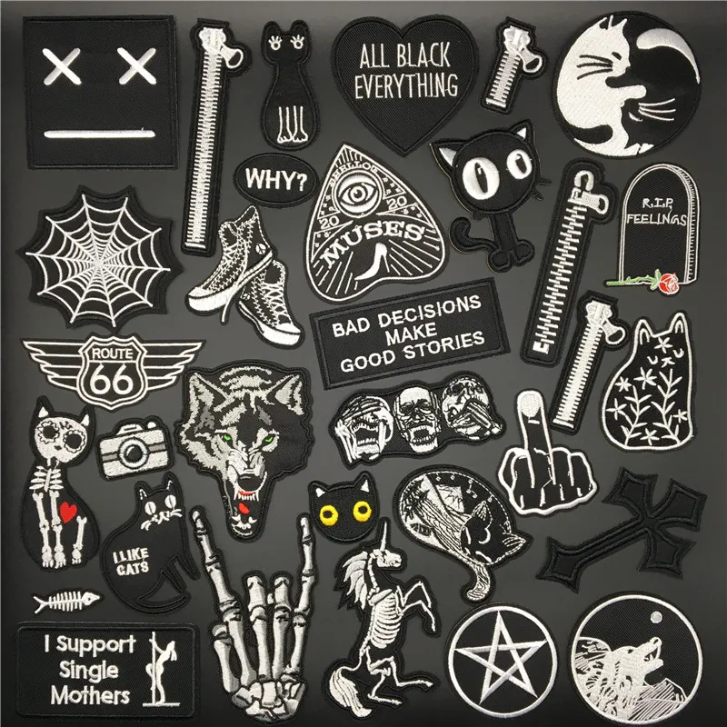 Wolf Patches for Clothing Stripe Appliques Black Embroidery Punk Badges Sewing Clothes Stickers Iron on Patches Decoration