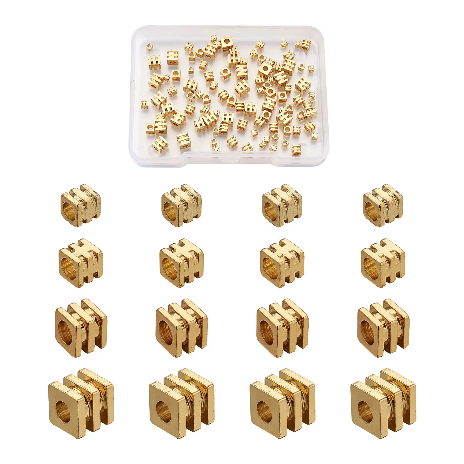 

100pcs/Box Grooved Cube Brass Spacer Beads For DIY Jewelry Findings Bracelet Accessories Connector Making