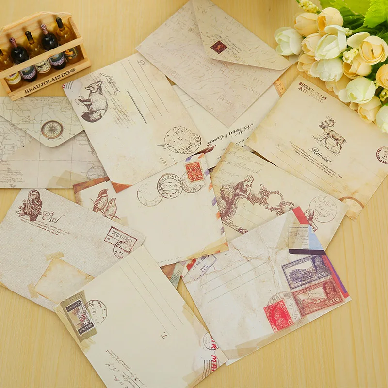 Mini enveloppes Vintage en papier, lot de 12 pièces, pour Scrapbooking, petites enveloppes Kawaii, papeterie cadeau