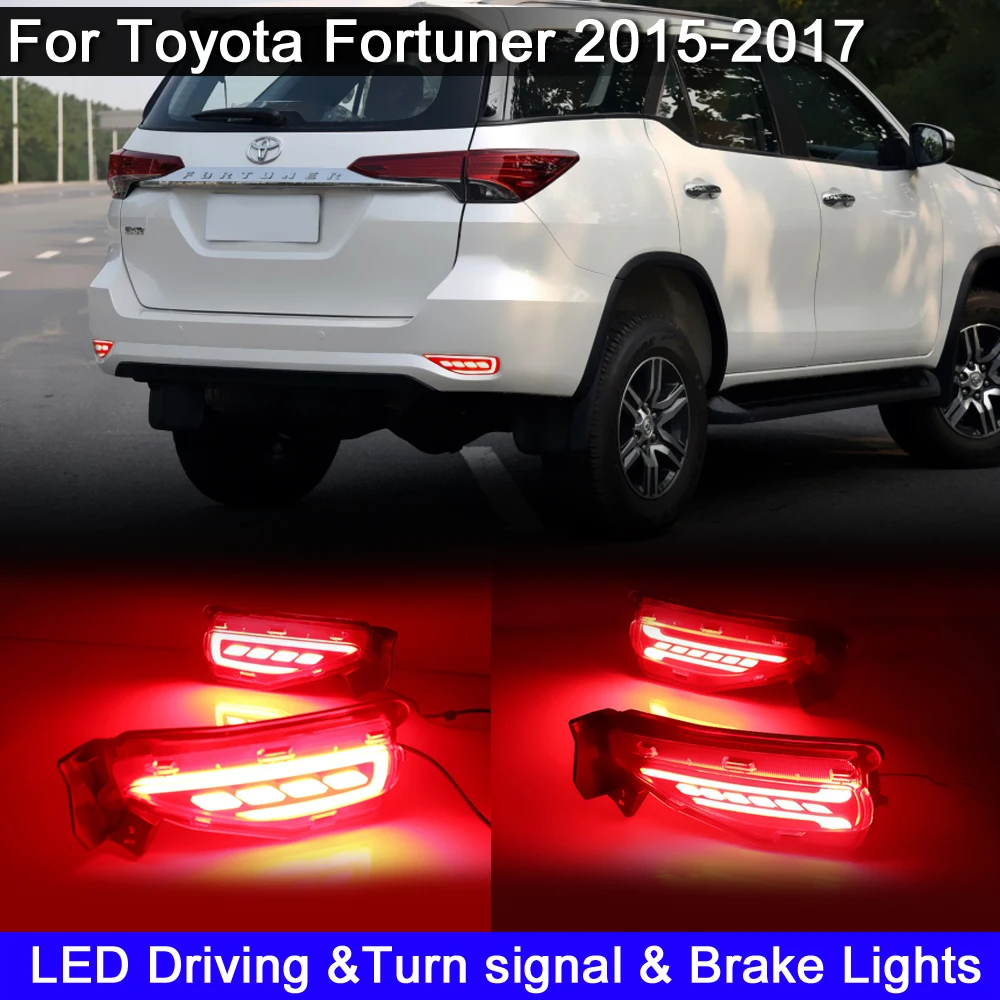 

2Pcs LED Rear Bumper Reflector Warning Light For Toyota Fortuner 2015 2016 2017 Fog Light Braking Brake Light Turn Signal Light