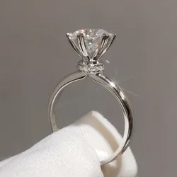 2 Carat White Natural Moissanite Gemstone Bizuteria Real S925 Sterling Silver Color Ring for Women Silver 925 Jewelry Females