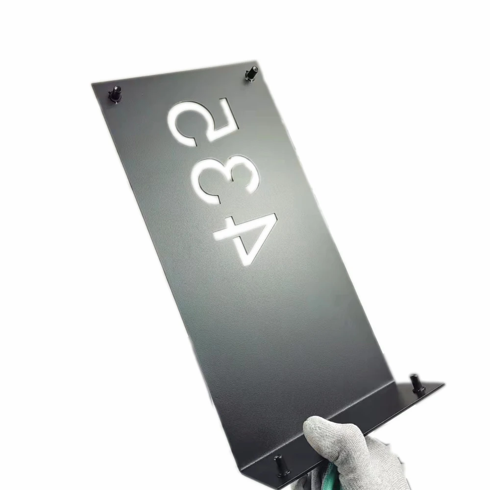 Modern House Number Home Address Sign Plaque Stainless Steel Black Bent Plaques Custom Made Available