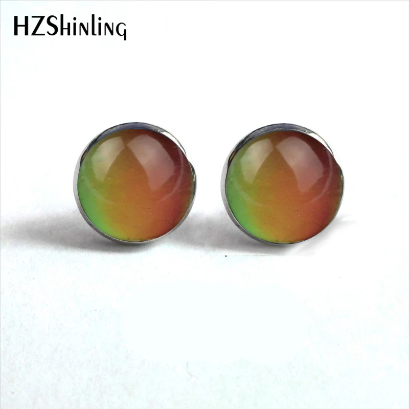 2020 NEW Style Mood Tracker Thermochromic Round Stud Earrings Temperature Sensing Discoloration Thermochromic Cabochon Jewelry