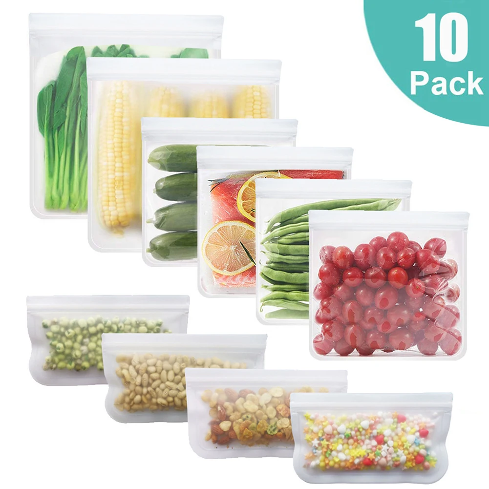 10pcs Silicone Food Storage Containers Leakproof Containers Reusable Stand Up Zip Shut Bag Cup Fresh Bag Food Storage Bag Fresh