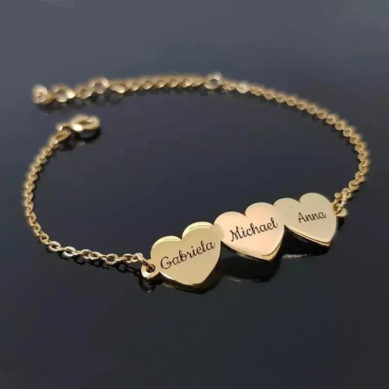 MYLONINGCHARM Personalize Name Hearts Bracelet-rosegold gold Stainless Steel customized Bracelet  Best Mother's Day Gift