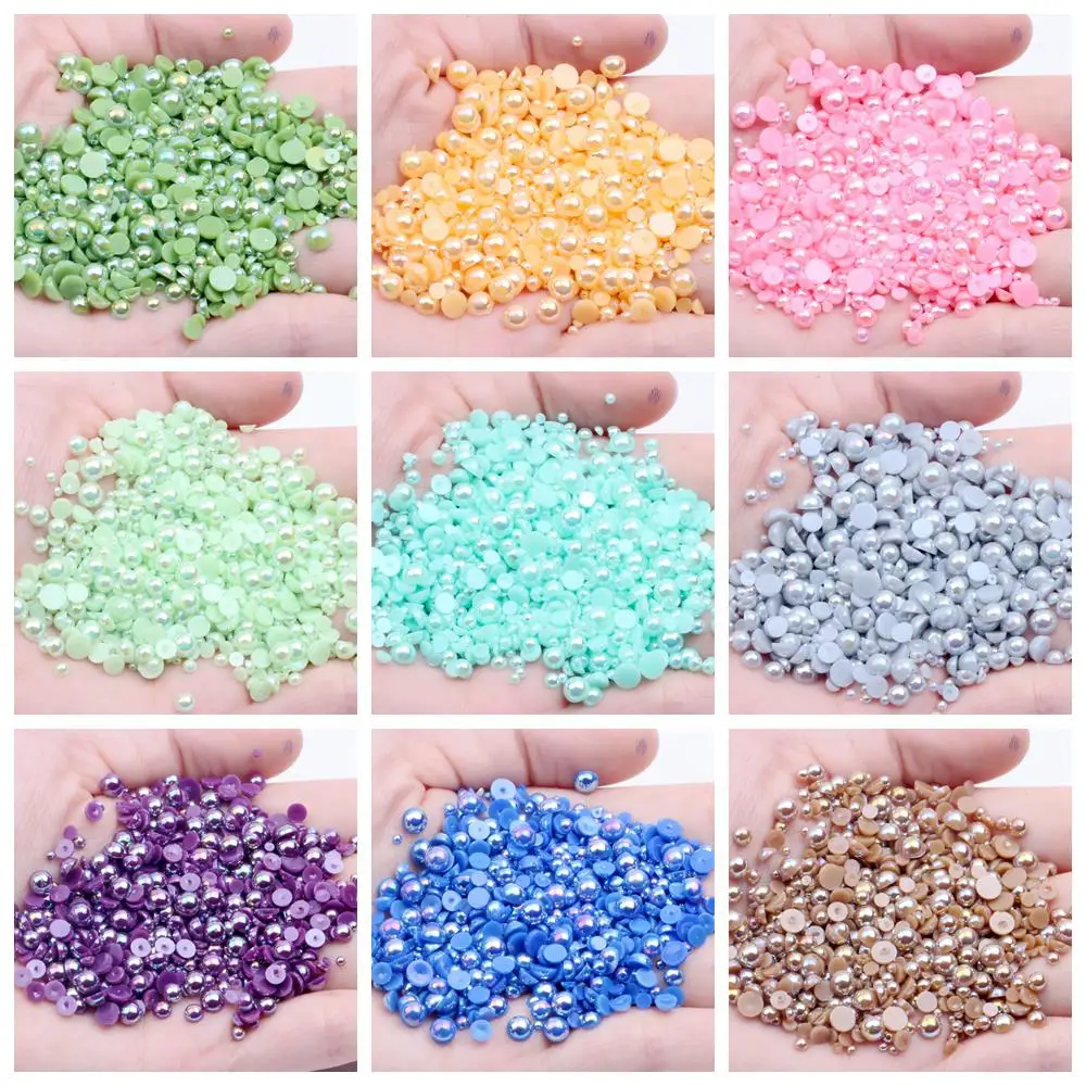 Silver Color Half Round Resin Pearls 2-12mm And Mixed Sizes Flatback Glue On Craft Beads DIY 3D Nails Art Decorations