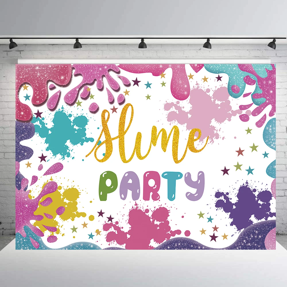 

BEIPOTO Slime Theme Party Backdrop Glitter Colorful Splatter Girl Baby Shower Birthday Photography Background Banner studio B363