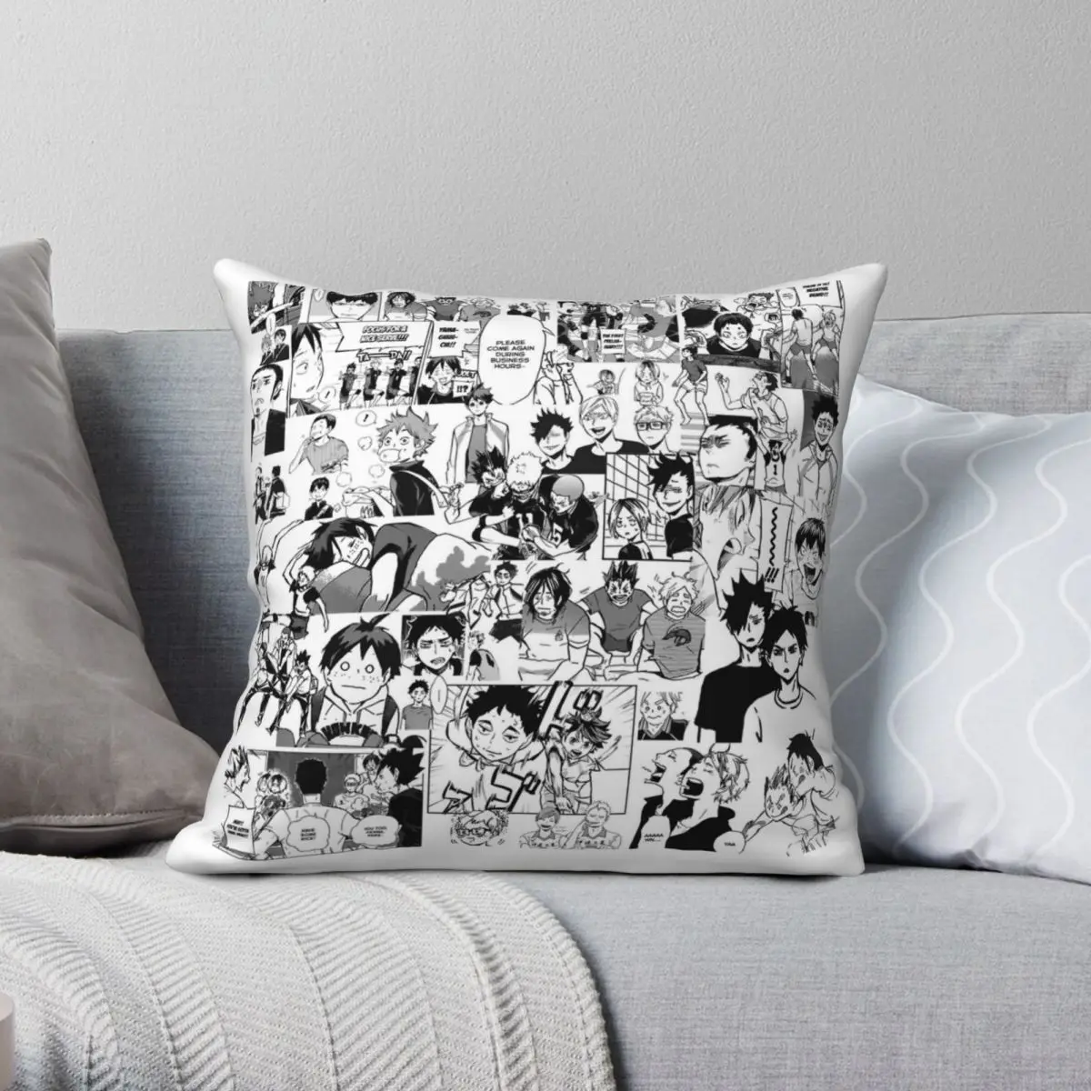 Haikyuu Manga Collage Square Pillowcase Polyester Linen Velvet Pattern Zip Decorative Pillow Case Room Cushion Case