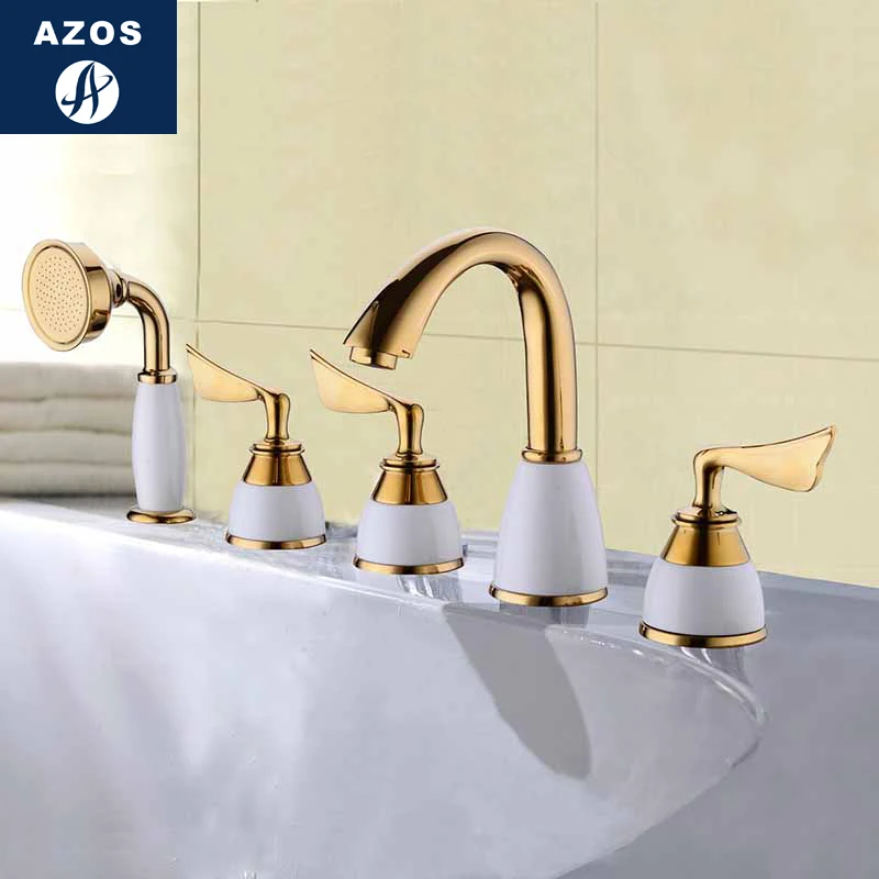 Azos Split Bathtub Faucet Pressurized Shower Nozzle Brass Gold Cold and Hot Switch Two Function Bathtub Wash Basin Round Deck Mo