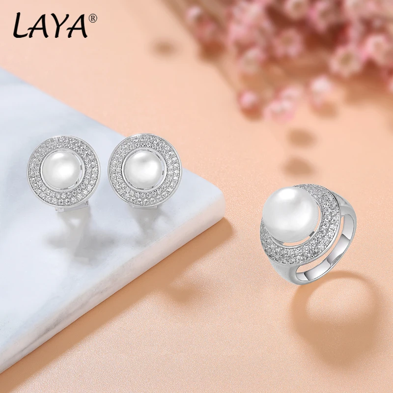 LAYA Natural Freshwater Pearl Finger Ring For Women Pure 925 Sterling Silver High Quality Clear Cubic Zirconia Luxury Jewelry - Image 2
