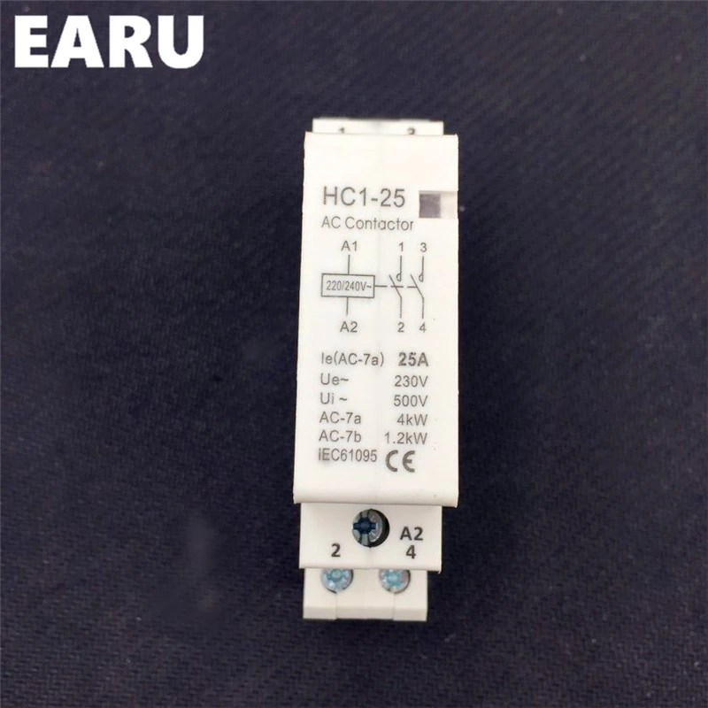 2P 25A 220V/230V 50/60HZ 딘 레일 가정용 AC 접촉기 모듈 1NO 1NC 1NO + 1NC 2NO 2NC 가정용 호텔 조용한 전압 CE