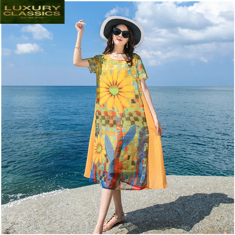 

Summer Womens 2021 Fashion Chiffon Beach Dresses Elegant Female Travel Floral Print Dress Bohemian Long Vestido LWL313