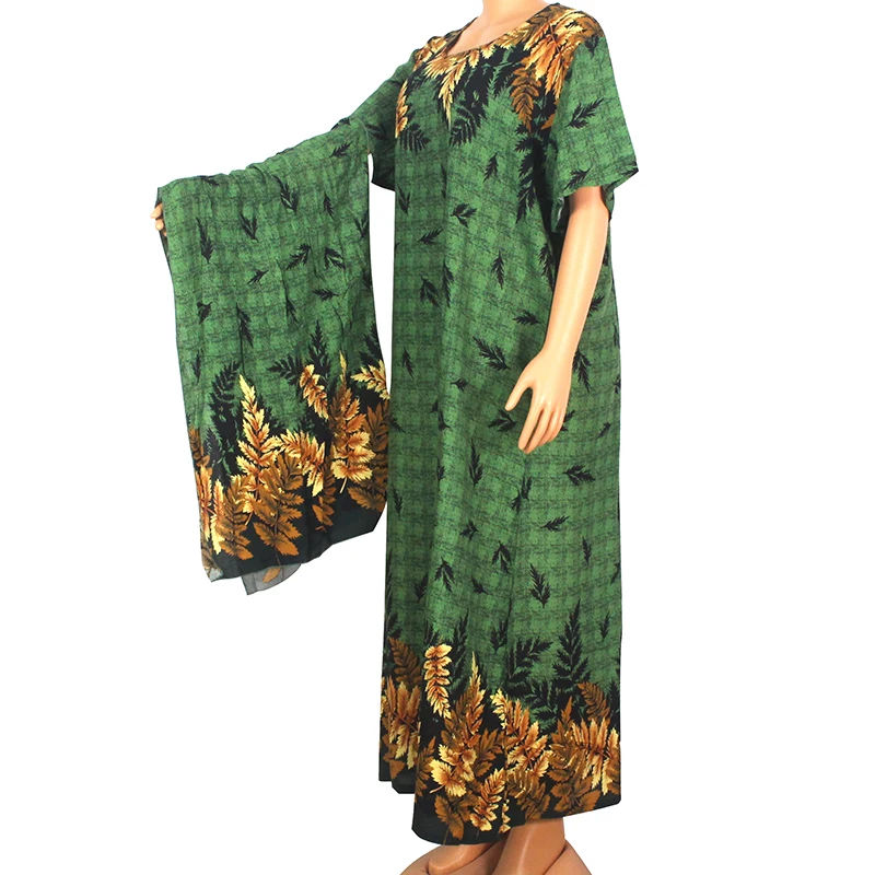 Dashikiage African Elegant Green 100% Cotton Floral Print Short Sleeve O-Neck Modern Summer Women Maxi Dress robe africaine