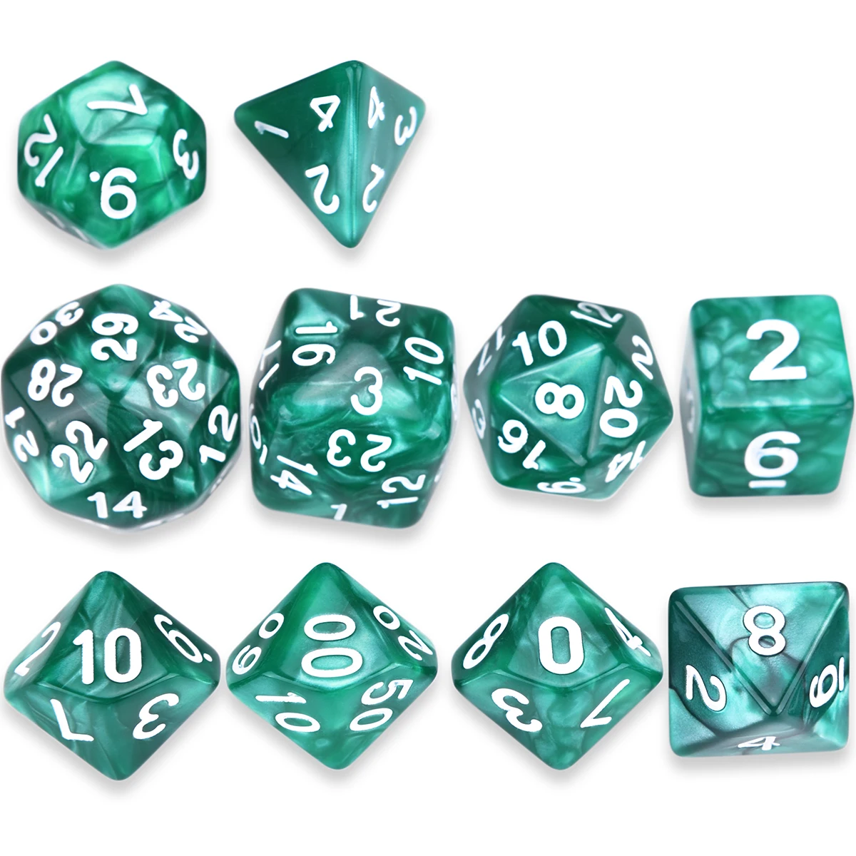 Pearl Swirl Polyhedral 10-Die DND Dice Set Extra D30 D24 D10(1-10) for Table Games