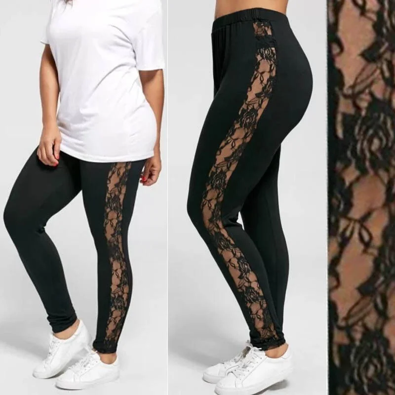 L-3XL Sexy Women Sexy Black Mesh Lace Pants Sheer Leggings Lady Push Up Bodycon Stretchy Leggings 2020 New