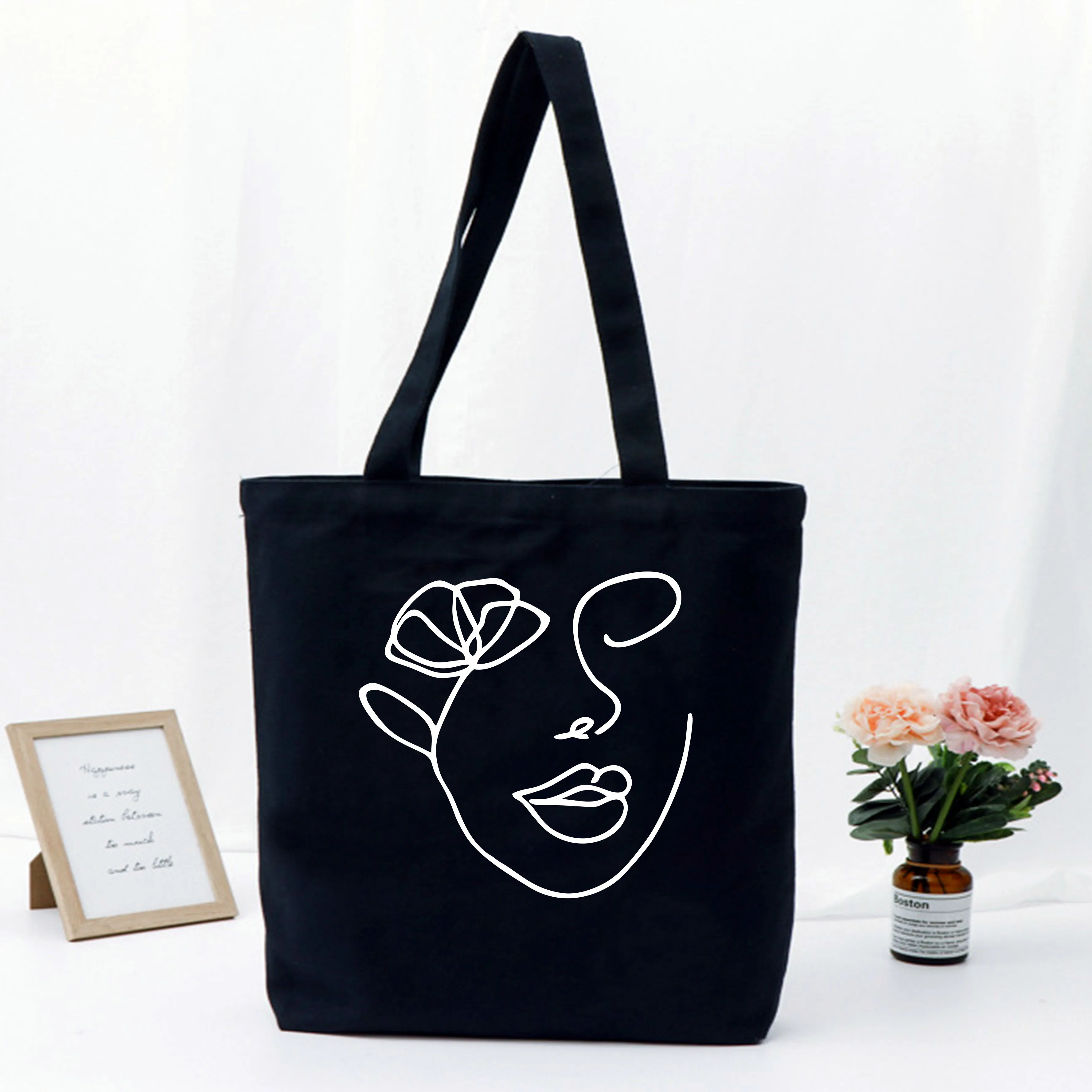 Fashion Shopper bag Women Summer canvas bags Graphic Love Printed Lady tote bag for girl Gift Black Bags