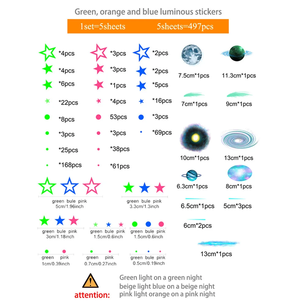 497 Pcs/Set Luminous Stars Dots Planet Wall Sticker For Baby Kids Room Bedroom Home Decoration Mural Glow In The Dark Decals