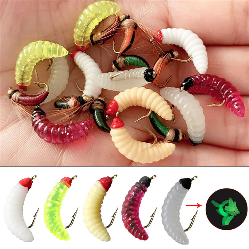 3 Stück Messingperlenkopf, schnell sinkende Nymphenmaden, Käferwurm, Fliegen, Forelle, Fliegenfischen, Köder – Detail 1