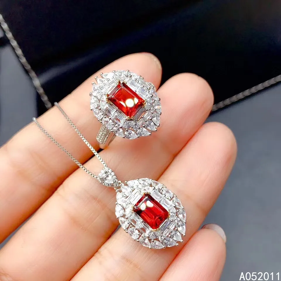 

KJJEAXCMY fine jewelry natural garnet 925 sterling silver fashion girl gemstone suit Gift Birthday Party Wedding Engagement Chr