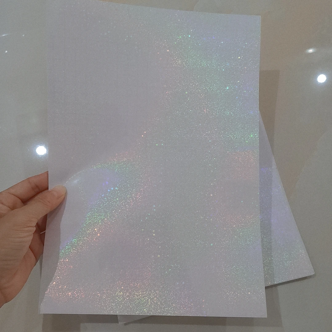 50 Sheets Holographic Holography Transparent Sand Glitter+Stars 210x297MM Cold Laminating Film DIY Card Adhesive Vinyl Themself