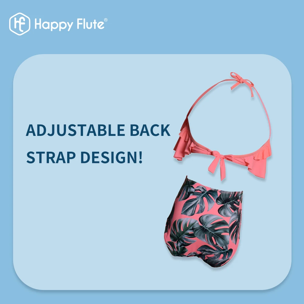 HappyFlute New  Sling Design Fashion Parent-child Printed High Waist Bikini Ruffled Mother&Daughter Swimsuit