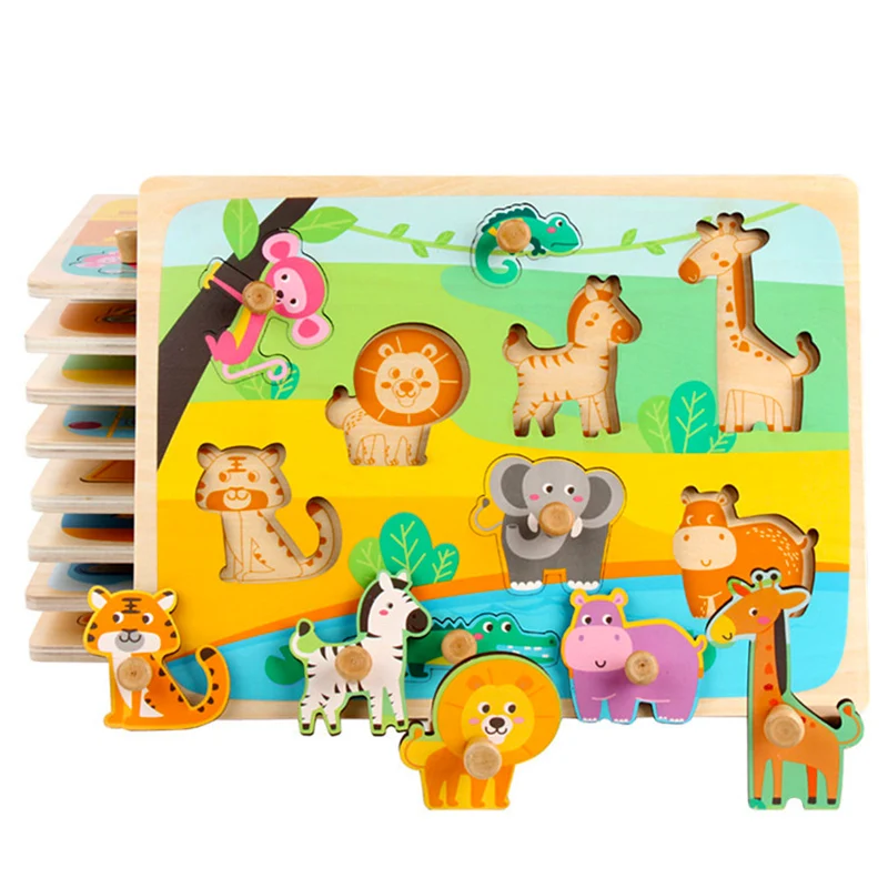 

New children's wooden puzzle animals / traffic / digital / puzzle wooden hand scratch board enlightenment early education toys