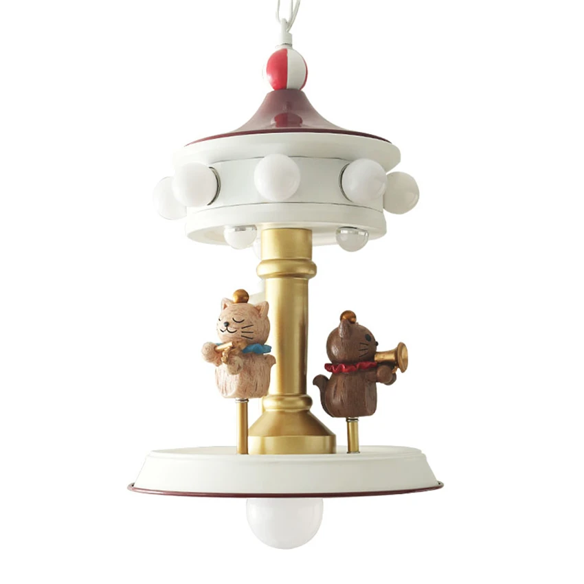 Carousel cartoon cat pendant lights children's bedroom lamp Nordic dining room study boy girl lighting hanging lights fixtures