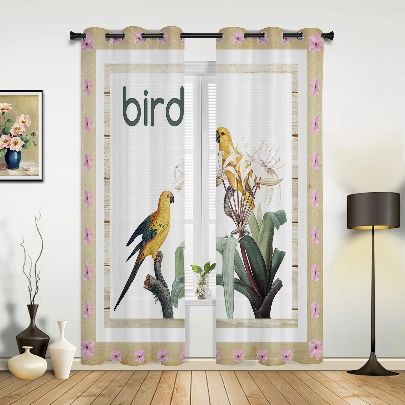 Bird Flowers Leaves Large Curtains For Living Room Window Curtain Bedroom Kitchen Balcony Gazebo Curtain Room Divider