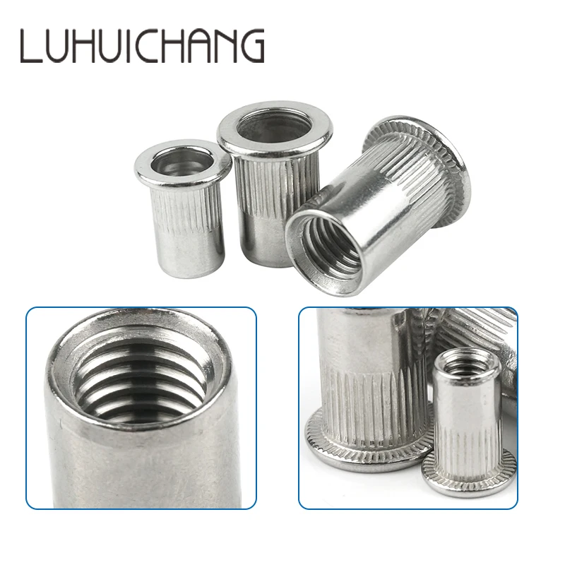 LUHUICHANG 50pcs Stainless Steel Flat Head Rivet Nuts Set M4 M5 M6 Insert Reveting Multi Size Rivet Nuts