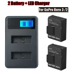 2pcs AHDBT-301 AHDBT-302 Rechargeable Battery + Dual Ports USB LED Screen Charger Kit for GoPro hero 3 3+ Camera accessories