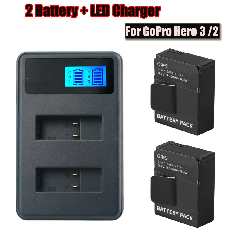 2 sztuki akumulatorów AHDBT-301 AHDBT-302 + podwójne porty USB LED Screen Charger Kit do GoPro hero 3 3+ Akcesoria do aparatu