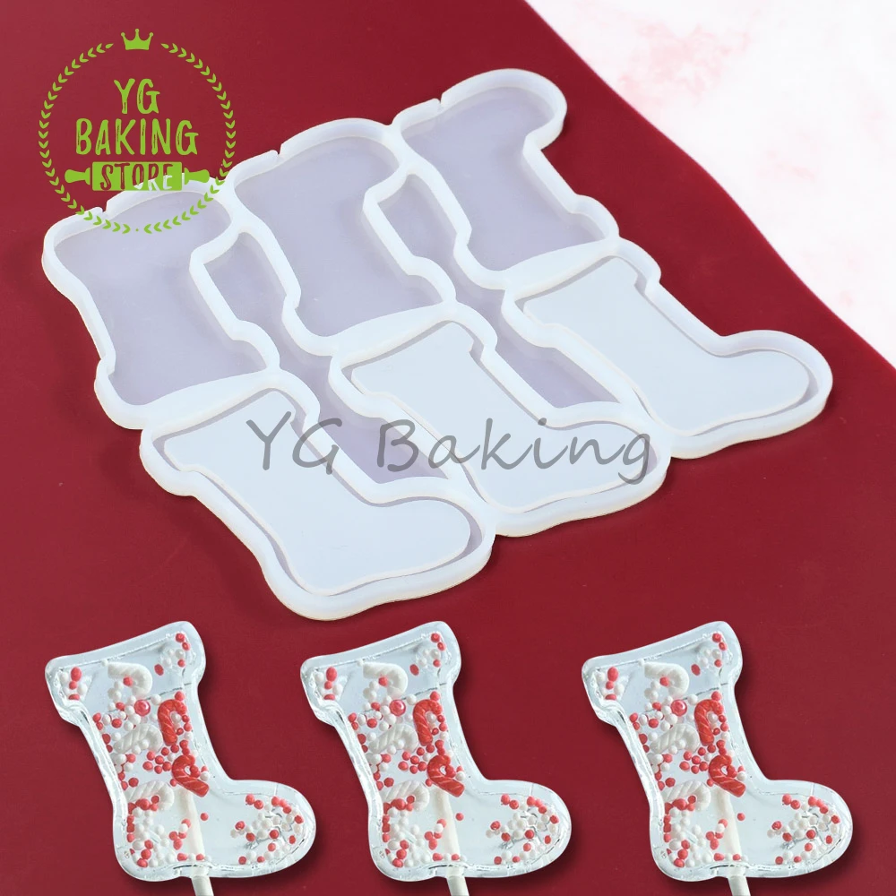 New Christmas Socks Design Silicone Lollipop Mold Epoxy Resin Candy Cake Mould Cake Decorating Tools Kitchen Bakeware