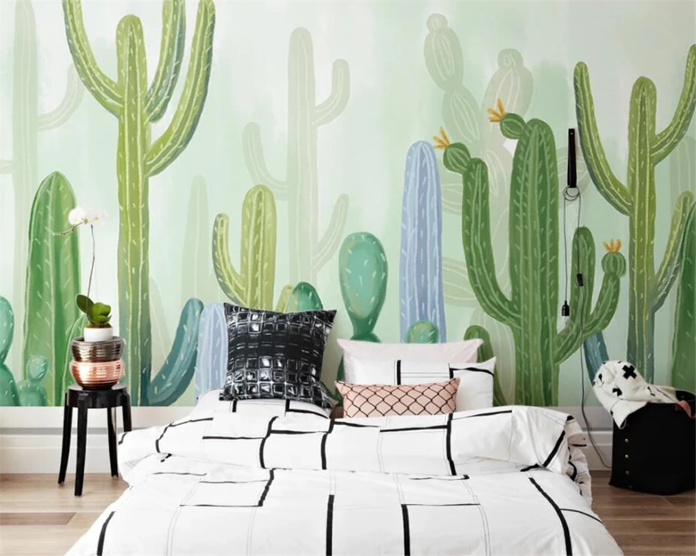 

Индивидуальные обои с кактусами и тропическими растениями, 3D-обои для детской комнаты, фоновые обои с пустынными растениями и цветами, 3D-фрески