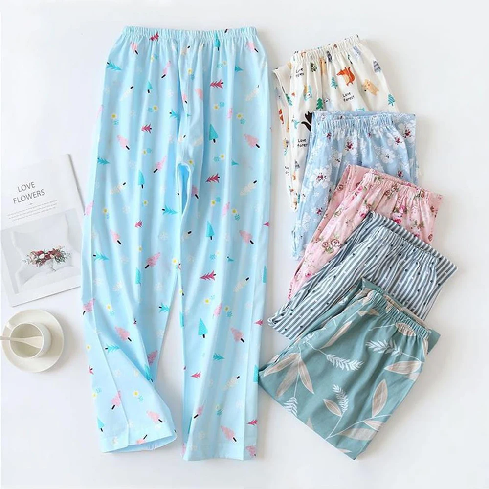 New Printed Cotton Women Pajama Pants Autumn Pyjama Trousers Women Sleep Bottoms Ladies Loose Lounge Wear Home Pants Large Size