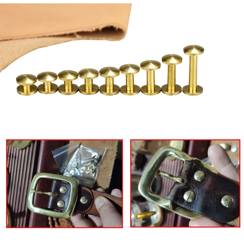 10/20/30/50Pcs Strap Rivets Luggage Leather Copper Guality Craft Solid Screw Nail Rivet 4-12mm Double Curved DIY Head Belt Screw