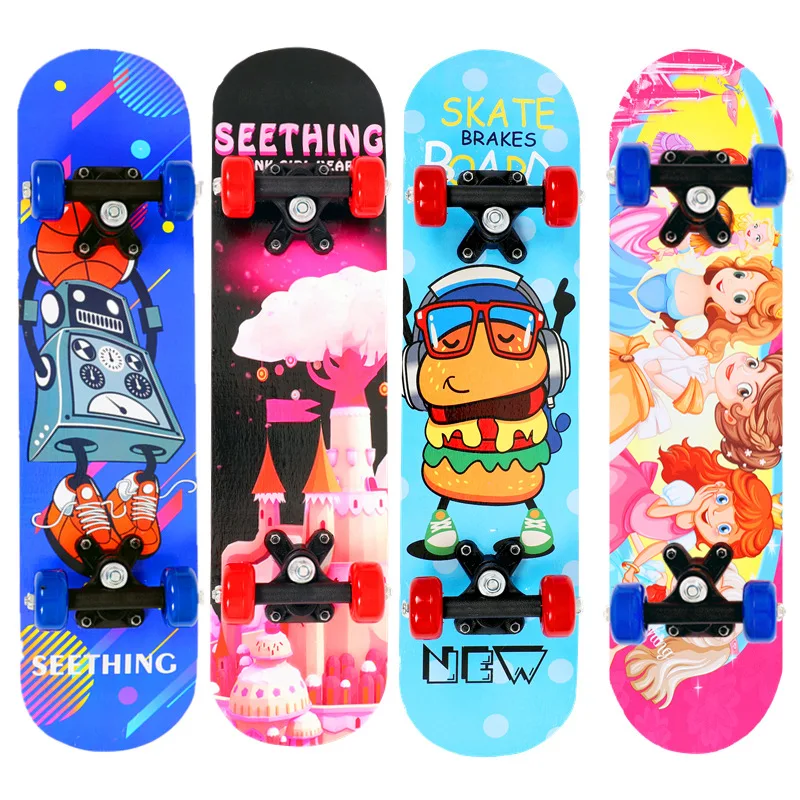 

Beginners Teenagers Skate Scooter Men and Women Double-Sided Children Practice Maple Skateboard Extreme Sports Multi-Color