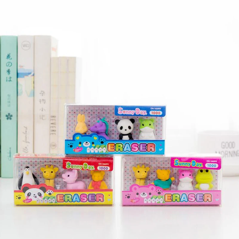 

4 Pcs Kawaii Eraser Cute Animal Panda Pencil Eraser Creative Accessories Korean Stationery Office School Supplies