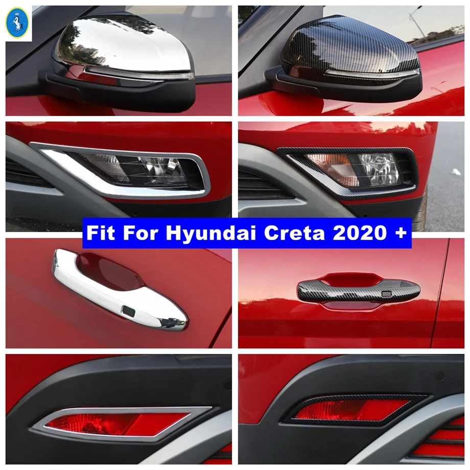 

Front Rear Fog Lights Rearview Mirror Door Handle Cap Cover Trim For Hyundai Creta 2020 - 2022 Chrome / Carbon Fiber Accessories