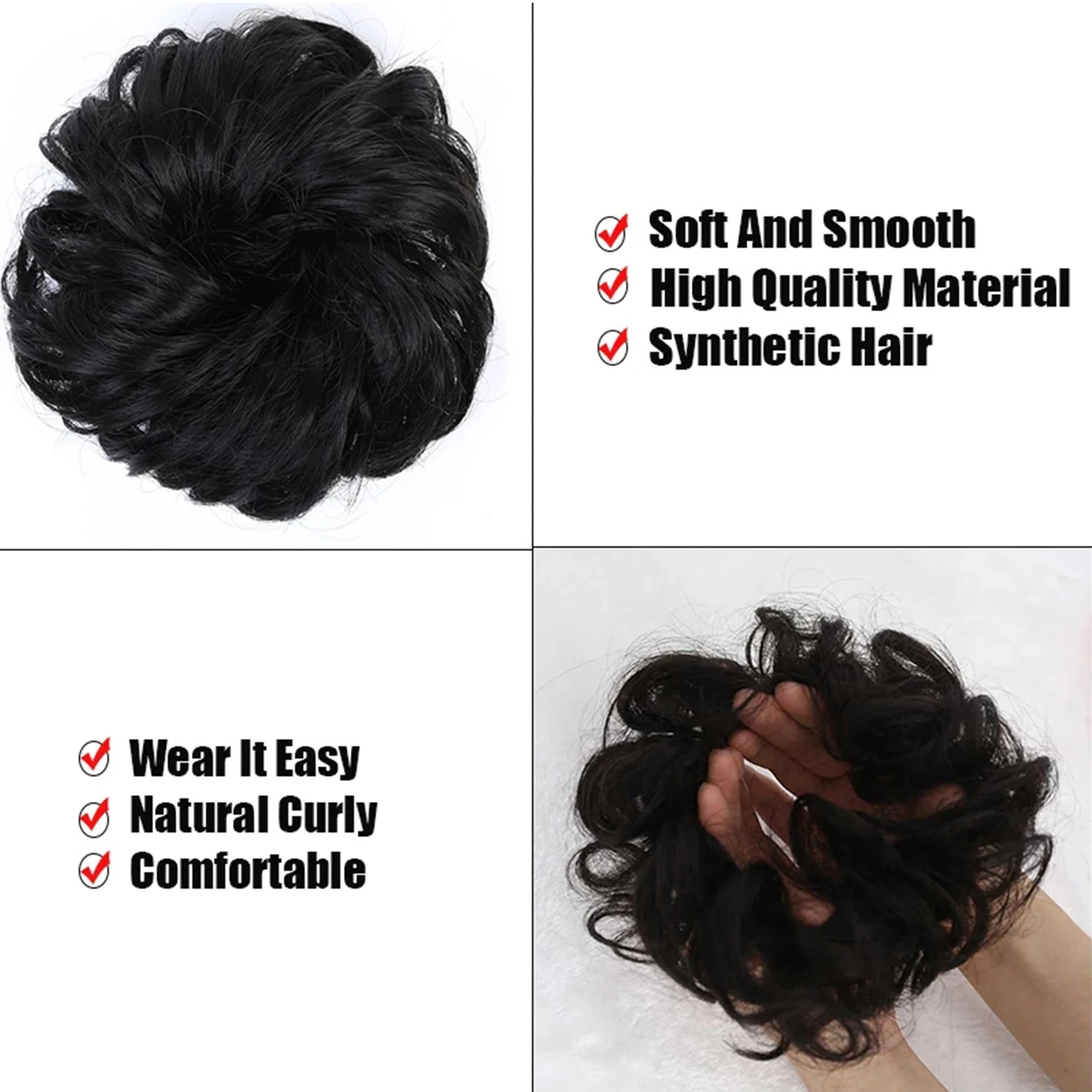 LUPU Synthetic Messy Hair Bun Elastic Hair Bands Extension Curly Wavy Chignon Hairpieces for Women Girls Tousled Updo Scrunchie