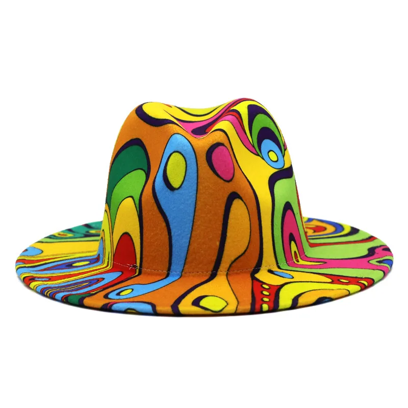 Colorful Wide Brim New Style Church Derby Top Hat Panama Felt Fedoras Hat for Men Women artificial wool British style Jazz Cap