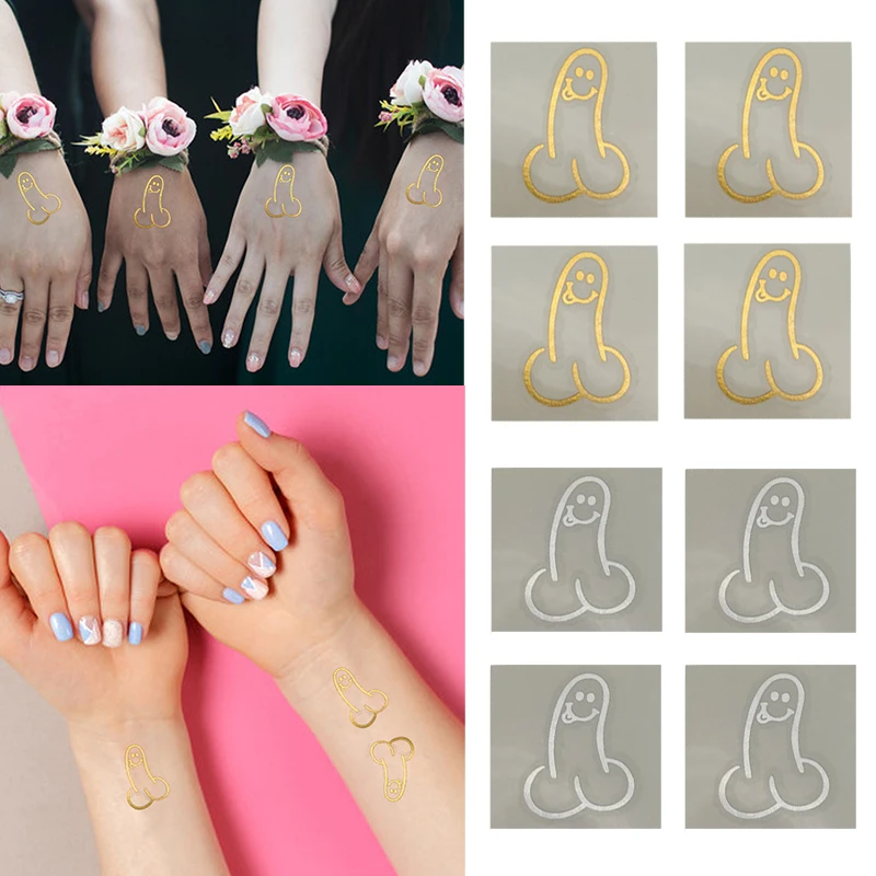 JQSYRISE 5Pcs Gold Willy Penis Temporary Tattoo Stickers Wedding Bridal Shower Decoration Bachelorette Party Hen Night Supplies