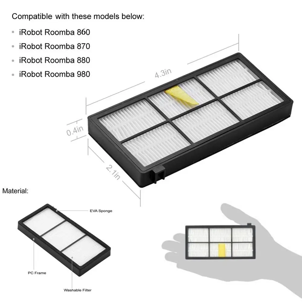 Filtros HEPA para Irobot Roomba, piezas de repuesto, accesorios, serie 800, 900, aspiradora y cepillo de limpieza GRATIS