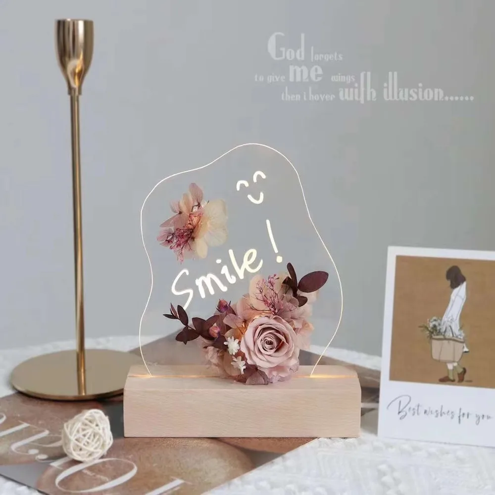 3D Acrylic Message Board Lamp with Pens Eternal Flower Night Light Couples Bedroom Decor Valentine's Day Present USB Power