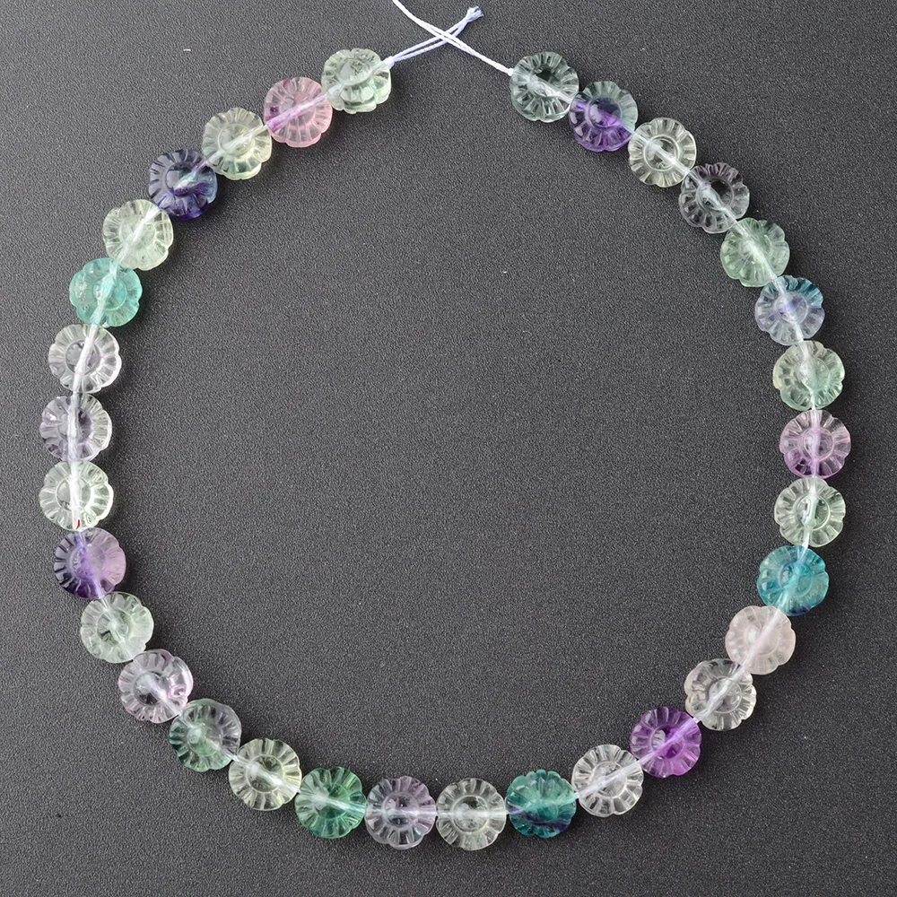 

High Quality Natural Lace Purple Blue Green Rainbow Lace Fluorite Stones Flower Floral Carving Necklace Bracelets Beads15"