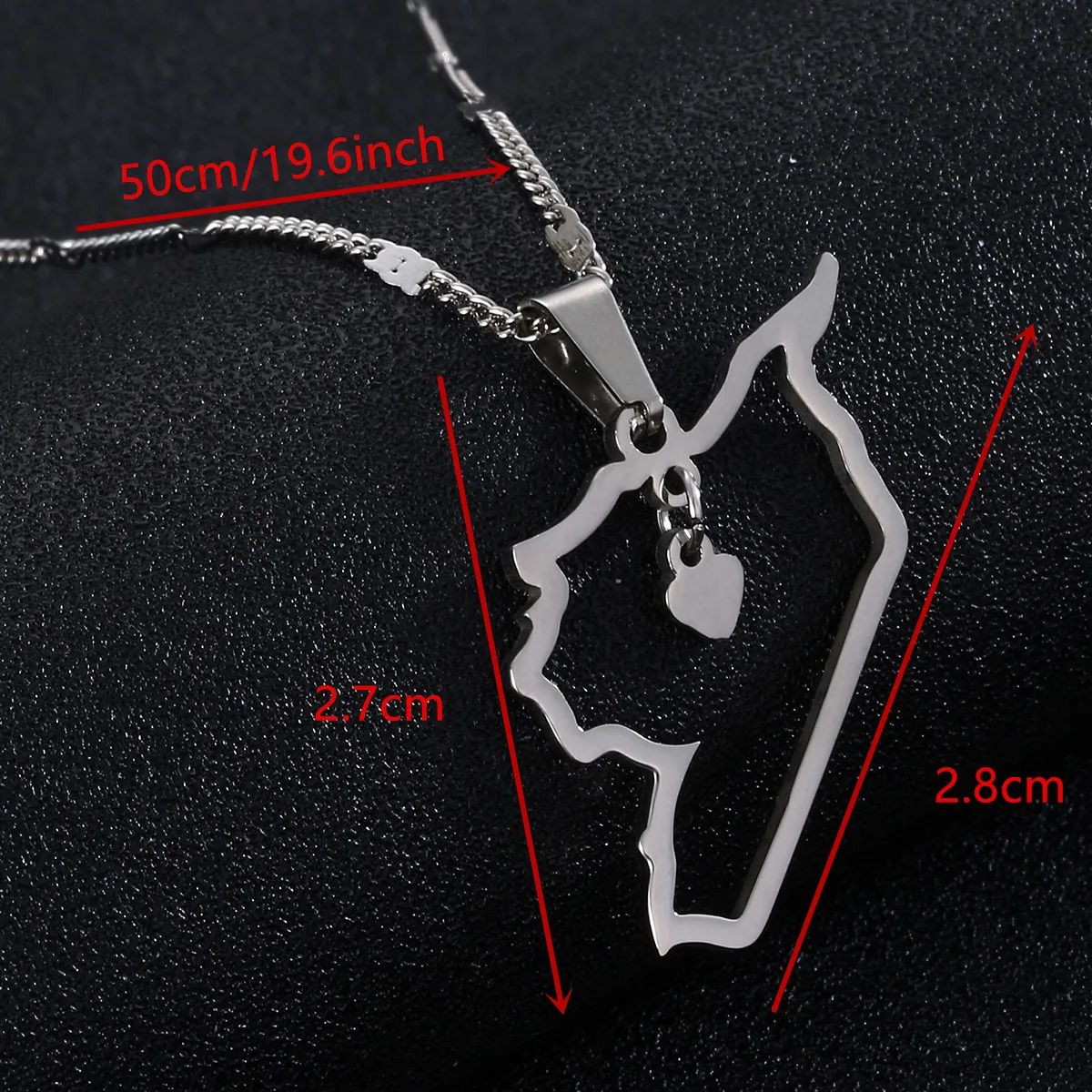 Stainless Steel Syria Map Pendant Necklace Outline Syrians Maps Heart Charm Jewelry