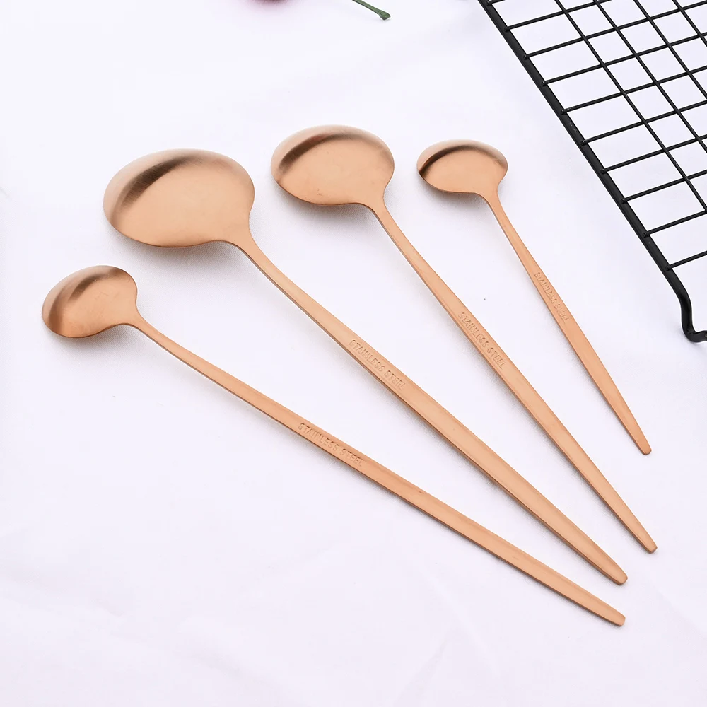 Rose Gold Matte Flatware Cutlery Set Sainless Steel Home Dinnerware Party Fork Spoon Dessert Knife Kitchen Dinner Tableware Set